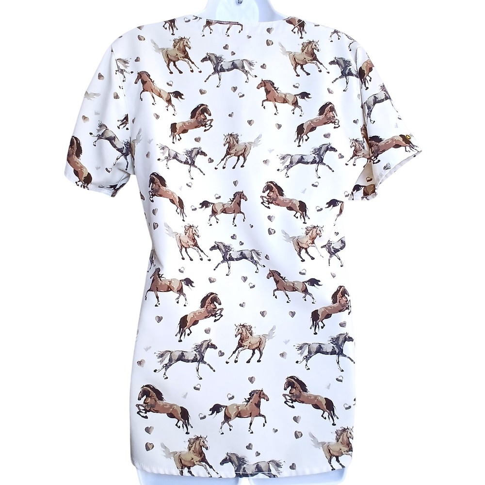 Carhartt Force Women S Horse Print Scrub Top Equestrian Western V-Neck Pockets - Picture 2 of 9
